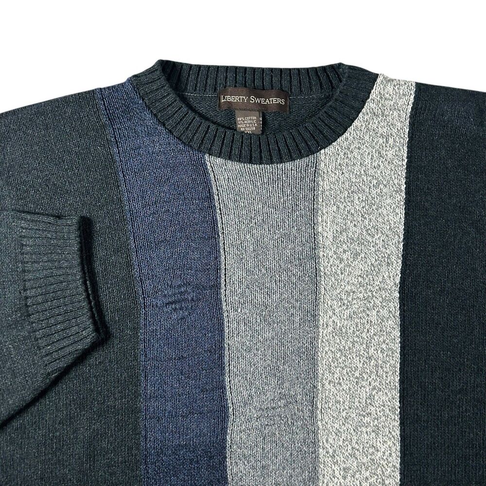 Vintage Liberty Sweaters Crewneck Sweater Men’s XXL Color Block Acrylic 90s USA